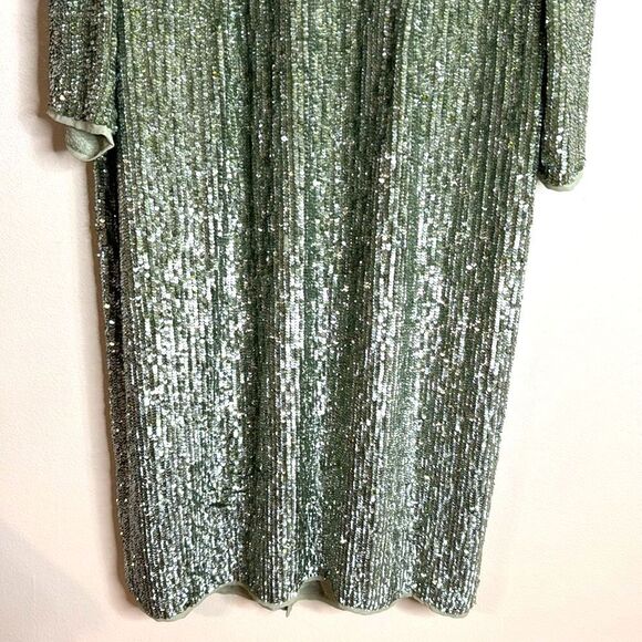 MAC DUGGAL 93568 Sage Green floral tea length Dress Embellished Long Sleeve 18 - Picture 5 of 14